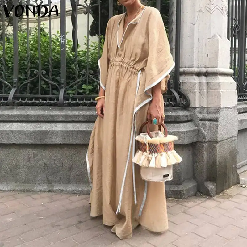 VONDA, женское платье, рукав, Одноцветный, сексуальный сарафан, повседневное, свободное, Vestidos, весна-лето, женское платье, вечернее платье, плюс