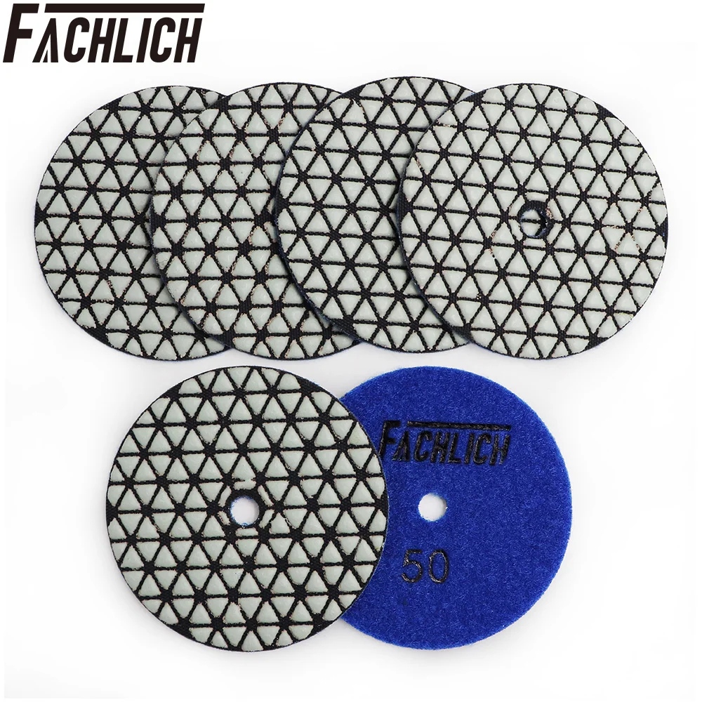 

FACHLICH 6units Dry Diamond Resin Bond Polishing Pads Flexible Sanding Disk For Stone Granite and Marble Dia 100mm/4inch
