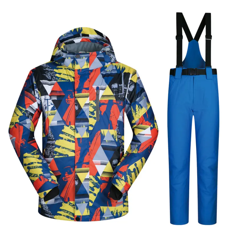Толстый теплый лыжный костюм для мужчин водонепроницаемый ветрозащитный лыжный и Сноубординг куртка брюки комплект зимние костюмы Верхняя одежда - Color: Red Blue