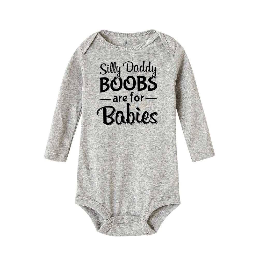 Забавный комбинезон для новорожденных мальчиков и девочек с принтом «Silly Daddy Boobs»; хлопковый Модный комбинезон унисекс с длинными рукавами для малышей - Цвет: RE43-LRPGY-