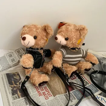 

2020 new autumn plush cartoon bear messenger bag for women lovely backpack mobile phone bag plush shoulder bag