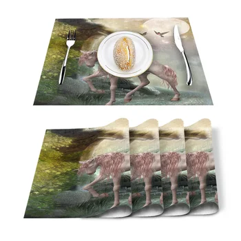 

Unicorn Moon Star Bird Placemat Washable Cotton Linen Table Cloth Pad Mat Rectangle Placemats Heat Resistant