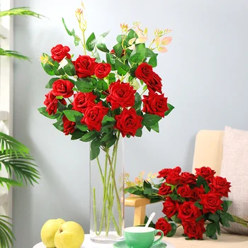 

Silk Roses Artificial Flowers 5Pcs with Leaves Low Price Wedding Paper Flowers Branch Wedding Decoration Valentines Day Gift