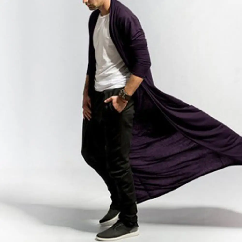Men's Cardigan Long Sleeve Ankle-Length Simple Solid Color Cardigan Open Front Male Trench Jacket Outerwear ropa hombre