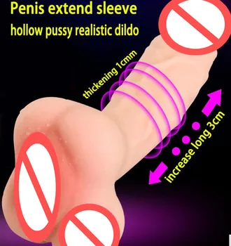 Gay Hollow Realistic Dildo Artificial Vagina Pocket Pussy Penis Sleeve Cock Extender Masturbator Sex Toy Adult 1