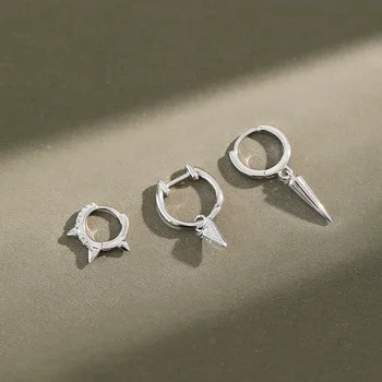 

1pair sMALL 100% Authentic 925 Sterling silver Zircon AAA+ SET Spike Hoop Huggie Earrings jEWELRY tle934