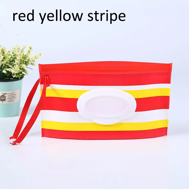red yellow stripe Переносные детские влажные салфетки на застежке, контейнер для салфеток, экологически чистые, легко переносные, раскладушка, косметические чистящие салфетки, чехлы 23*13,5 см - Цвет: red yellow stripe