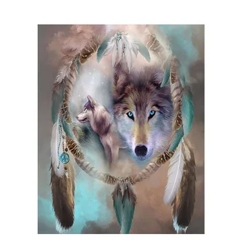 

Painting By Numbers 40x50 50x65cm Feather wolf totem Animal Canvas Wedding Decoration Art picture Gift