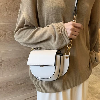 

Solid color Saddle bag 2020 Fashion New High quality PU Leather Women's Designer Handbag Mini Chain Shoulder Messenger Bag