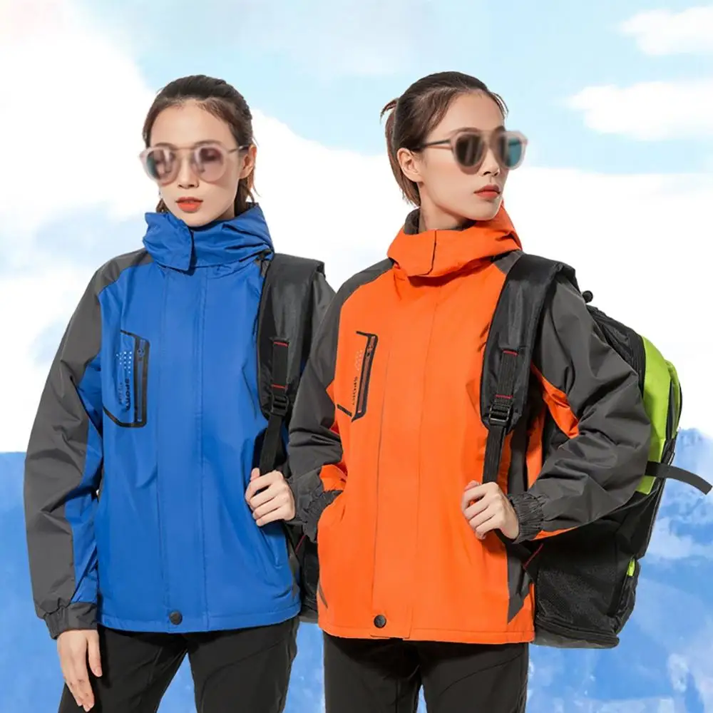 Windbreakers Hiking Jacket Hooded Thick Detachable Waterproof Windproof Fluffy Climbing Coat Outwear Autumn Winter Sportswear