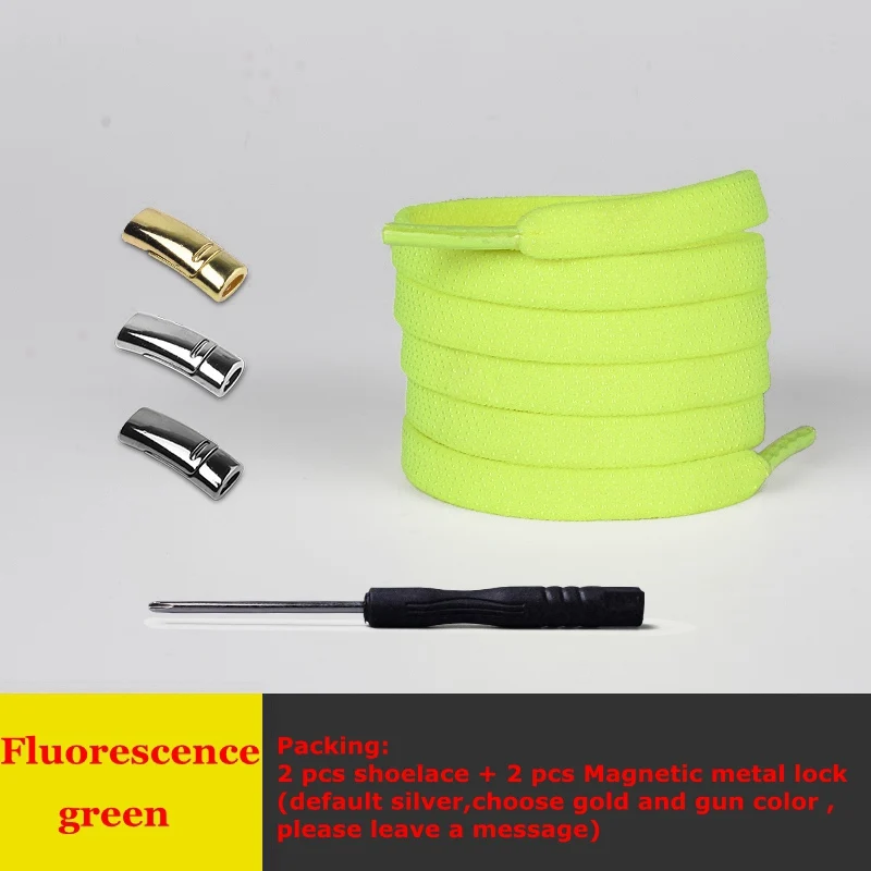 Fluorescent green Магнитные шнурки, эластичные, 1 секунда, без шнурков, шнурки для обуви, кроссовки для отдыха, ленивые шнурки, креативные плоские шнурки - Цвет: Fluorescent green