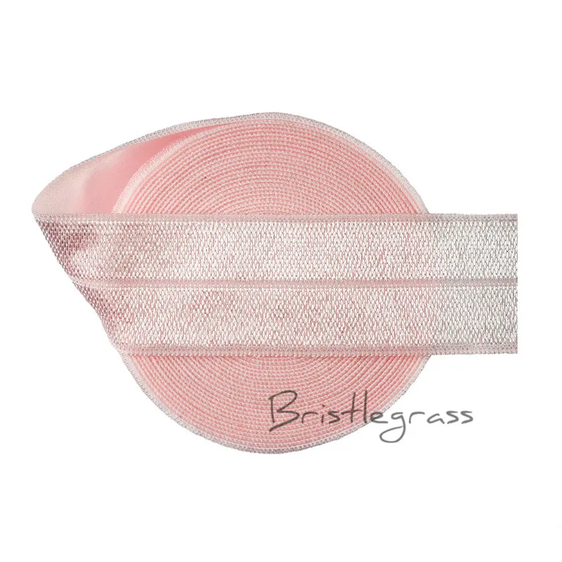 Powder Pink BRISTLEGRASS 5 ярдов " 25 мм твердые блестящие FOE складные эластичные спандекс атласные ленты повязка на голову для волос платье-пачка кружево отделка Шитье - Цвет: Powder Pink