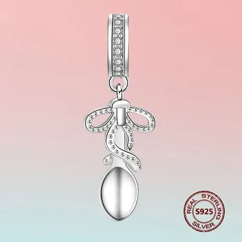 

Real 100% 925 Sterling Silver Fork Spoon Beads Original Design Zircon Dangle Charm DIY Bracelet Necklace Jewelry Making Pendant