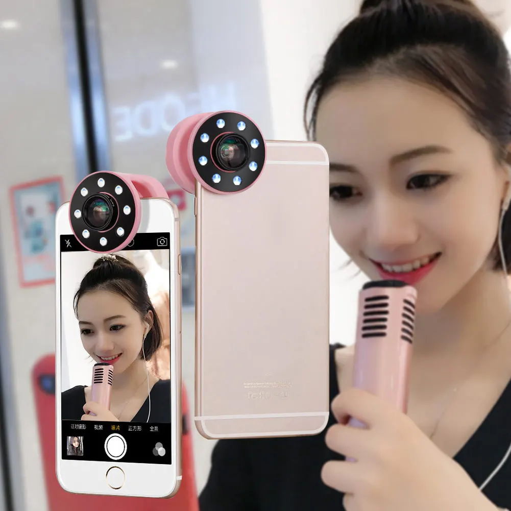 Объектив с Selfie Light 0.67X широкоугольный 10X Макро клип на мобильный телефон камера комплект LFX-ING