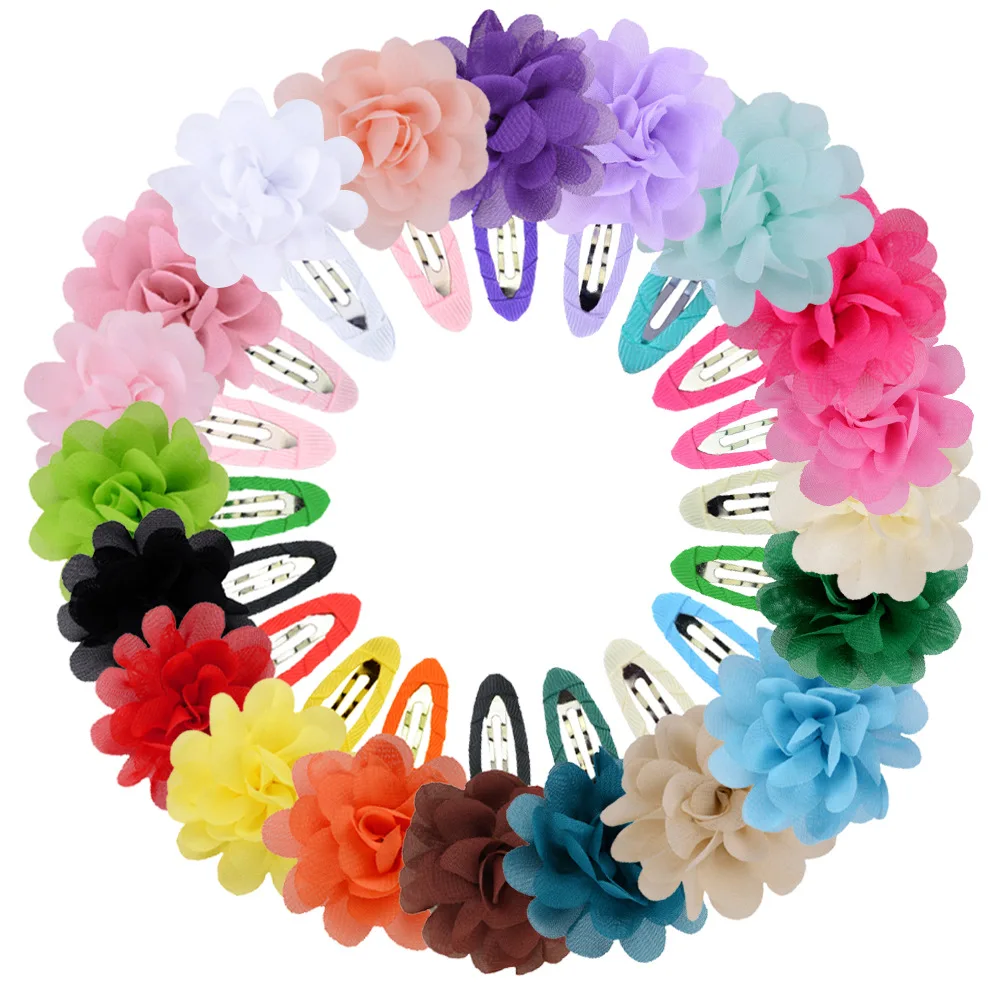 200pcs/lot DIY Simple Multi Chiffon Flowers Baby Ribbon Hair BB Clips Headflowers Hairpin Hair Styling Tools Accessories HA1431