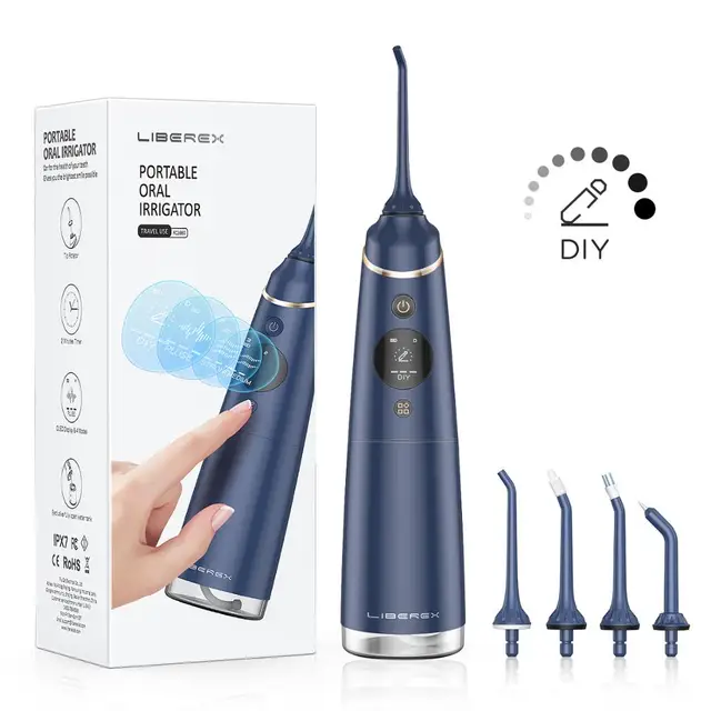 Liberex IPX7 Oral Irrigator Portable Dental Water Jet USB Rechargeable Water Flosser Waterproof Teeth Cleaner for Cleaning Teeth Blue