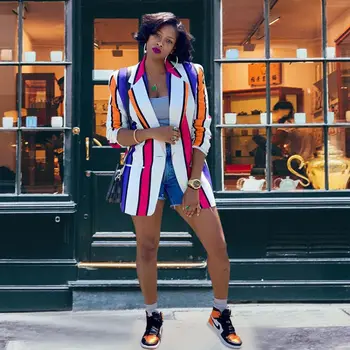 

Women Striped Blazers Autumn Long Sleeve Ladies Jackets Elegant Work Tops Buttons Business Suits Sport Coats Streetwear