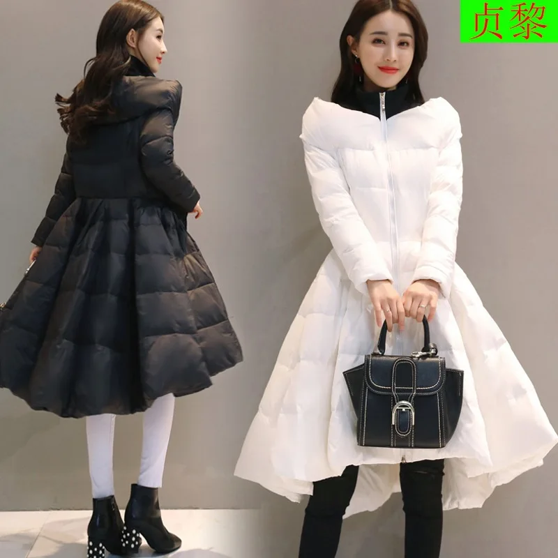 

Puffy Cotton-padded Clothes Women's Waist Hugging Winter Cotton Dress Korean-style Versitile Fashion Thick Mid-length Hem Prince