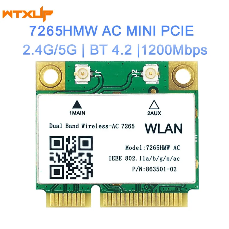 

Беспроводная Wi-Fi-карта AC 7265 Mini PCI-E, 4,2 Мбит/с, Bluetooth 2,4, 802.11ac 7265HMW, два диапазона, ГГц, 5 ГГц, адаптер для ноутбука