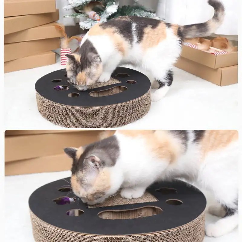Кошка царапина доска Pet диск колокол мяч мульти отверстия износостойкие обучение гофрированной бумаги Измельчить коготь развлечения С Кошачьей Мятой