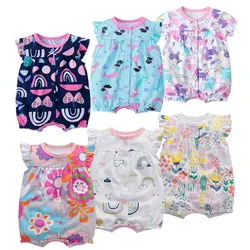 Barboteuse d'été en coton pour bébé fille, vêtements pour nouveau né, Animal de dessin animé, grenouillère, pyjama pour enfants de 3 à 24 mois 