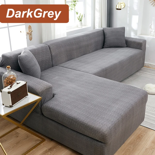 L-Shaped Sofa Cover Corner Sofa Slipcovers Elastic Chaise Cover 1/2/3/4 Seater Stretch Sectional Couch Armchair Cover Protector Dark Grey
