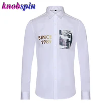 Бренд Футболка с принтом для мужчин с длинным рукавом Тонкий Повседневное рубашка camicas Social masculina Большие размеры M-4XL натуральный хлопок мужские рубашки Бизнес