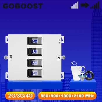 

GOBOOST 4 Band Signal Booster GSM 2G 3G 850 900 UMTS 2100 4G LTE 1800 MHz Cellular Amplifier Repeater with Antenna 10M Cable Kit