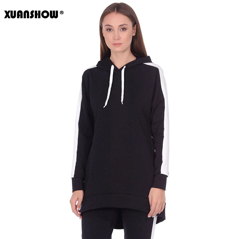BlackandWhite XUANSHOW New Autumn Winter Female 2 Piece Set Tracksuit For Women Long Sleeve Long Hoodies+Pants Two Piece Set Outfit Women Suit - Цвет: BlackandWhite