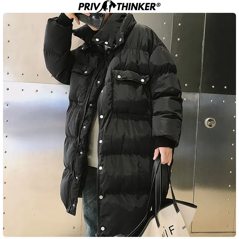 Cena Privathinker mężczyźni 2019 zima stanąć zagęścić ciepłe parki męska długi Oversize wiatrówka odzież wierzchnia kurtka mężczyzna mody Parka