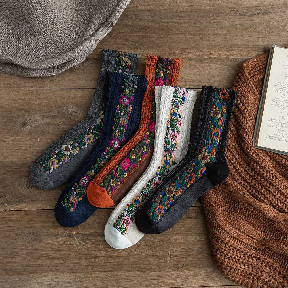 5 пар японских кавайные носки Харадзюку для женщин с цветами осень зима забавные хлопковые носки для женщин 110301