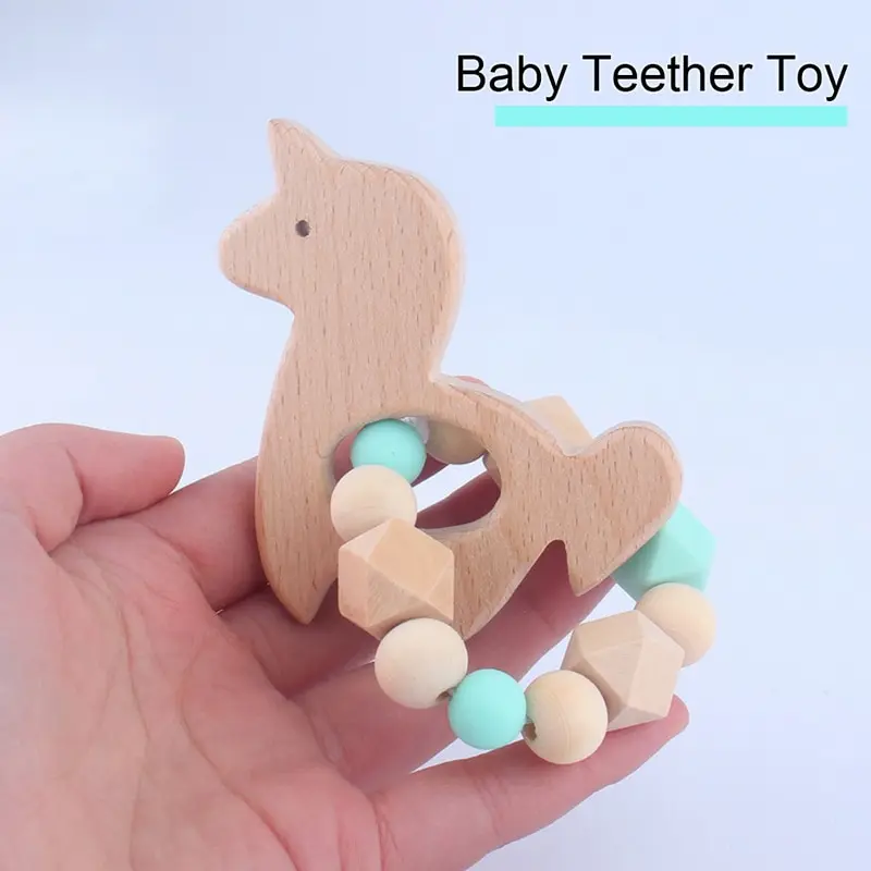 

Baby Beech Wood Toy Teether Baby Silicone Pacifier Chain Teether Set Pacifier Chain Holder Baby Shower Gift