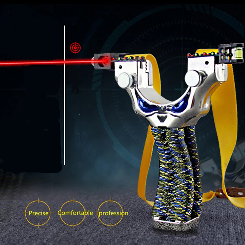 Super Hard Resin Slingshot with Laser targeted Catapult for Outdoor Hunting Use Flat Leather Rubber Bands for Novices