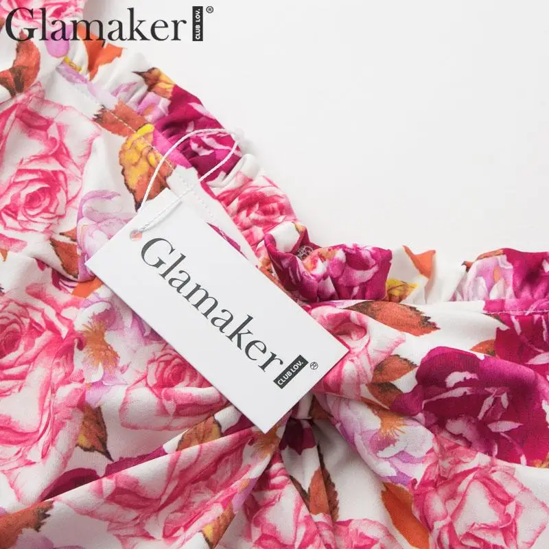 Glamaker зимнее платье с цветочным принтом и длинными рукавами-фонариками; элегантное короткое облегающее мини-платье с квадратным вырезом; осенние вечерние Клубные платья; vestido