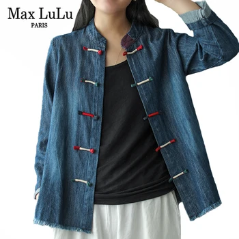 

Max LuLu 2020 Chinese Style Fashion Streetwear Ladies Spring Denim Shirts Womens Casual Tops And Blouses Female Vintage Clothes