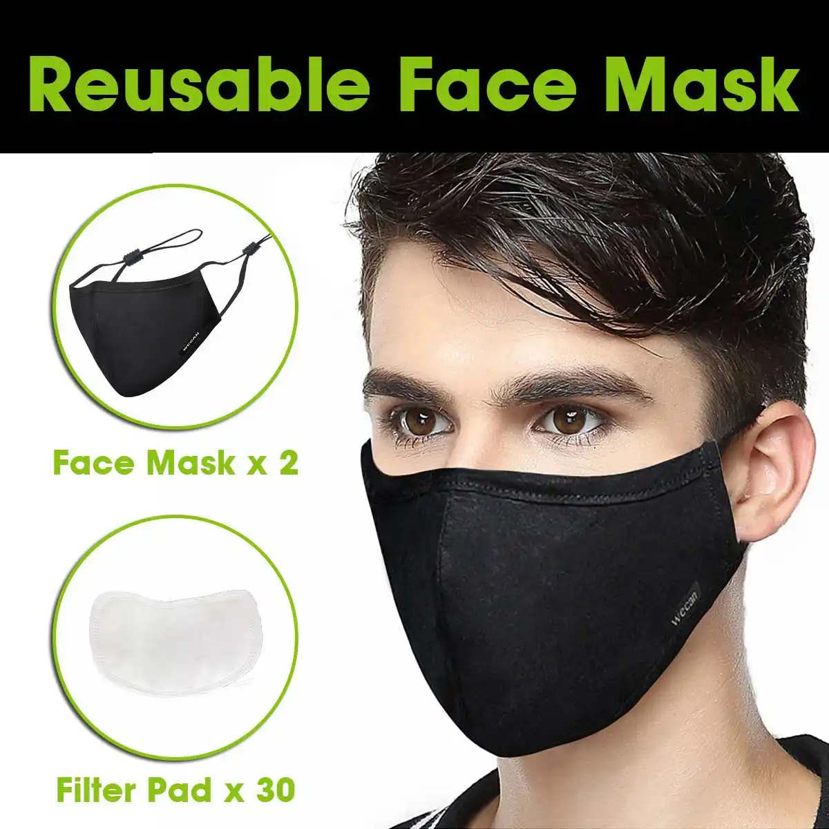 

2x Reusable Anti-Dust Profession Disposable Mask With 30x Filter Elastic Mouth Breathable Flu Hygiene Face Ship with 24h
