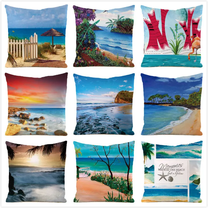 

45cm*45cm **Sunny Shore** Inimitated Silk Fabric Throw Pillow Covers Couch Cushion Cover Home Decorative Pillows Pillow Case