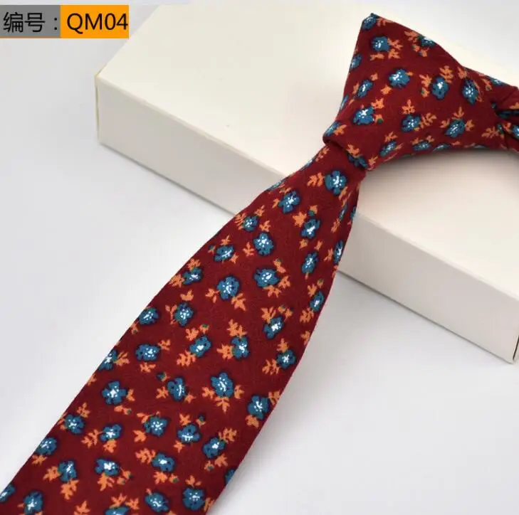 QM04 Мужской Хлопковый галстук 6 см с цветочным принтом, Модный повседневный галстук жениха в европейском и американском стиле - Цвет: QM04