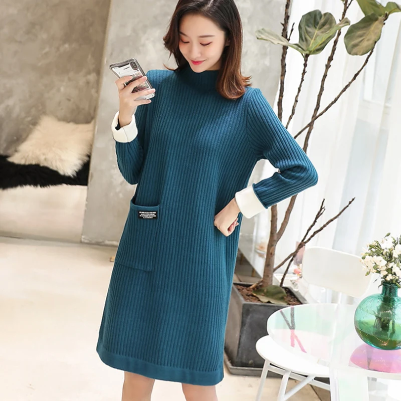 TIGENA Knit Long Sweater Dress Women Fall Winter Korean Slim Turtleneck Pullover Sweater Female Long Sleeve Jumper Women