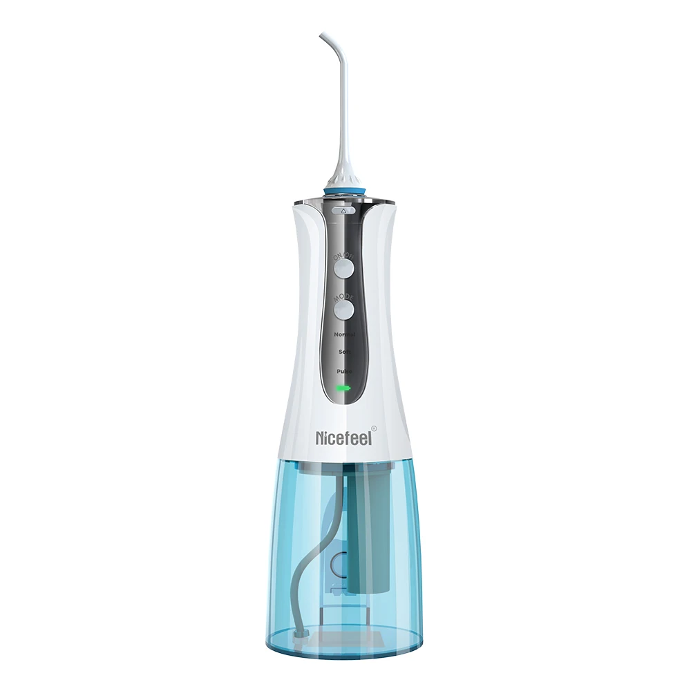 

Nicefeel Oral Irrigator USB Rechargeable 3 Modes Cordless Water Dental Flosser Waterproof Teeth Cleaner with 2 Jet Tips 300ml