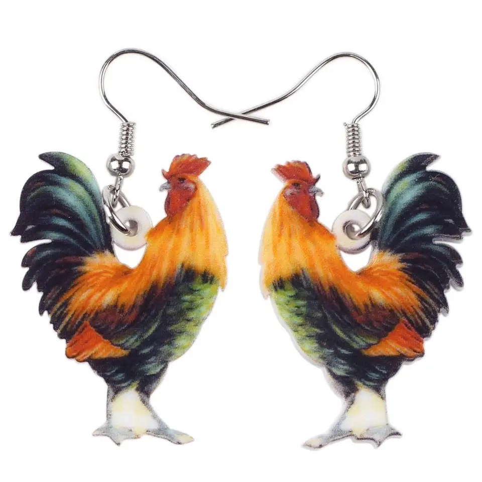 Colorful Rooster Chicken Earrings - Acrylic Cartoon Dangle Earrings For Women