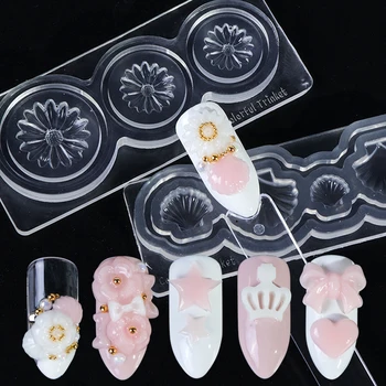 

1pcs 3D Nail Art Clear Silicone Carving Stamping Mold Heart Flower Design Gel Crystal DIY Template For Nails Manicure Tool LA092