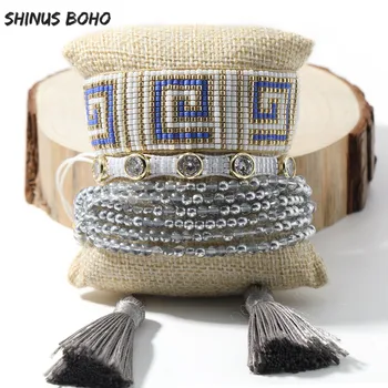 

MIYUKI Bead Bracelet Cuff Bracelets Blue Swirl Women Friendship Tassel Handmade Lace-up crystal Bracelet Bangles