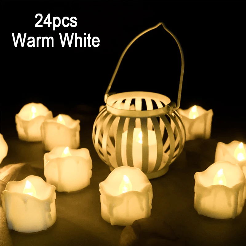 24pcs Warm white 12/24 шт. светодиодный лампы в форме свечи лампы пламени мигает Чай светильник домашняя одежда для свадьбы, дня рождения украшения - Цвет: 24pcs Warm white