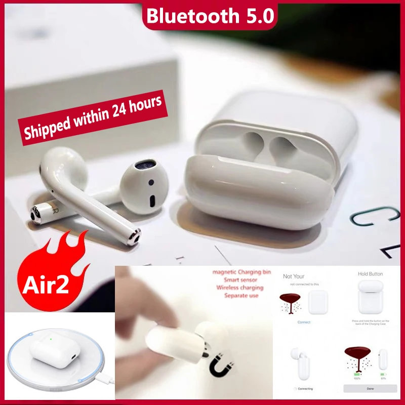 

air 2 Bluetooth earphones Wireless headphones Touch control Earbud Surround Charging Solid case For airpods 2 For Android iPhone
