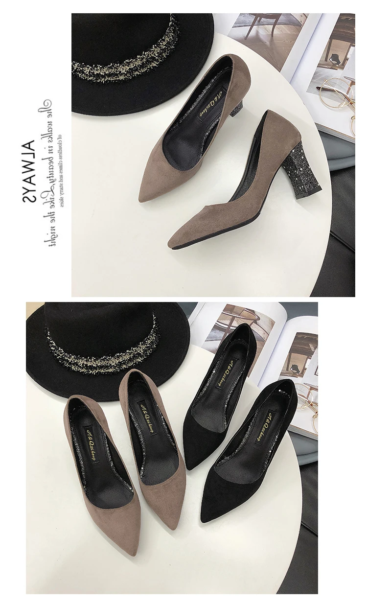 Single shoes women new summer Korean version of the wild pointed pointed shallow-heeled high-heeled women's shoes