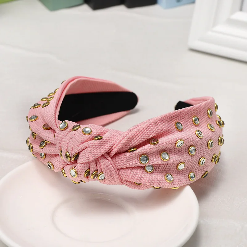 C498 pink Винтажные разноцветные стразы, резинки для волос для женщин, бант, тюрбан, повязка на голову, заколки для волос, аксессуары для волос для девочек, повязка на волосы opaska - Цвет: C498 pink