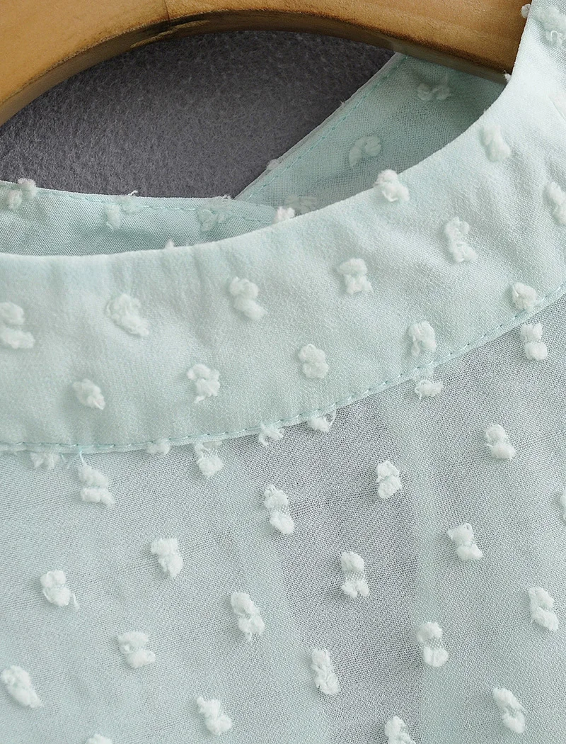 Aachoae Elegant Dots Emebroidery Transparent Blouse Women Puff Long Sleeve Pleated Blouses Ladies Sexy See Through Shirts Tops