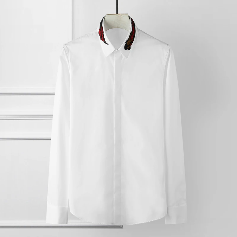 Plus size 3XL 4XL Men's Shirt Autumn New Brand business Long sleeve male dress shirts Embroidery Collar Solid slim Camisas