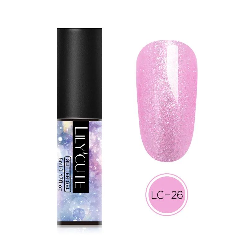 glitter LC-26 LILYCUTE 5 мл Блестящий Гель-лак для ногтей голографические Блестки для ногтей гель замочить от УФ-гель для дизайна ногтей лак для маникюра - Цвет: glitter LC-26